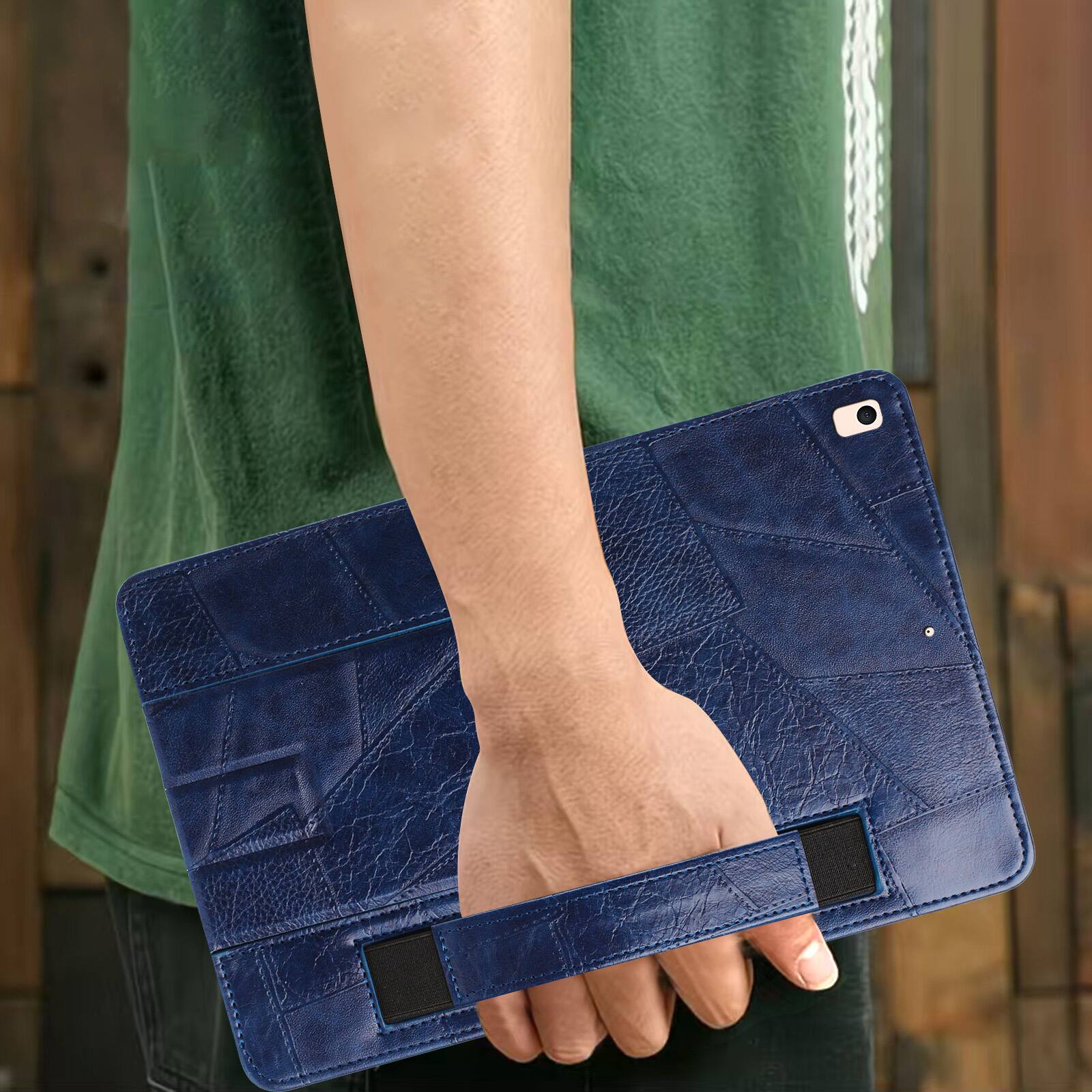 Alt View 3. Dteck - Leather Texture Case for Apple iPad (6th Generation) 9.7" 2018, Shockproof Cover with Multi-Angle Stand and Hand Strap - Blue.