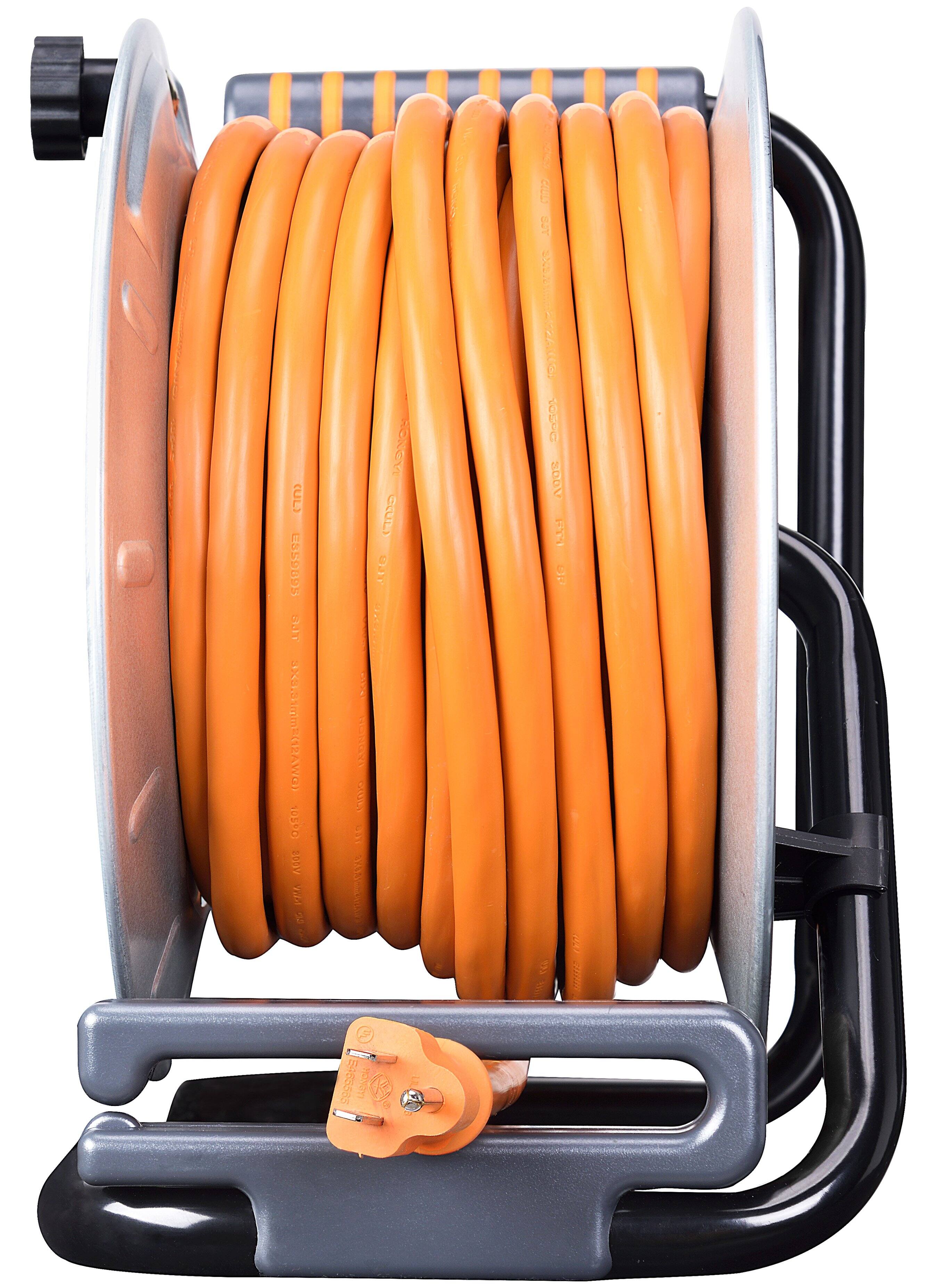 Alt View 12. Masterplug - 50Ft 4 Sockets 15A 12AWG Medium Open Metal Reel - Metal & Orange.