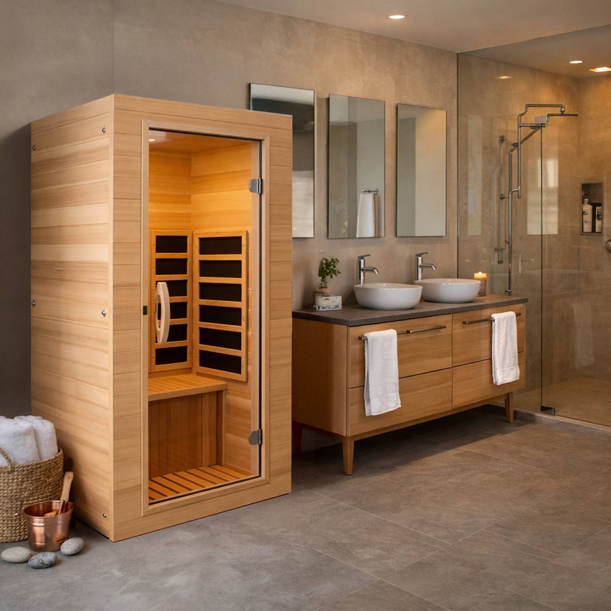 Alt View 7. Dynamic Saunas - Dynamic Saunas Elite 1 Person Compact Ultra Low EMF FAR Infrared Home Sauna - Natural.