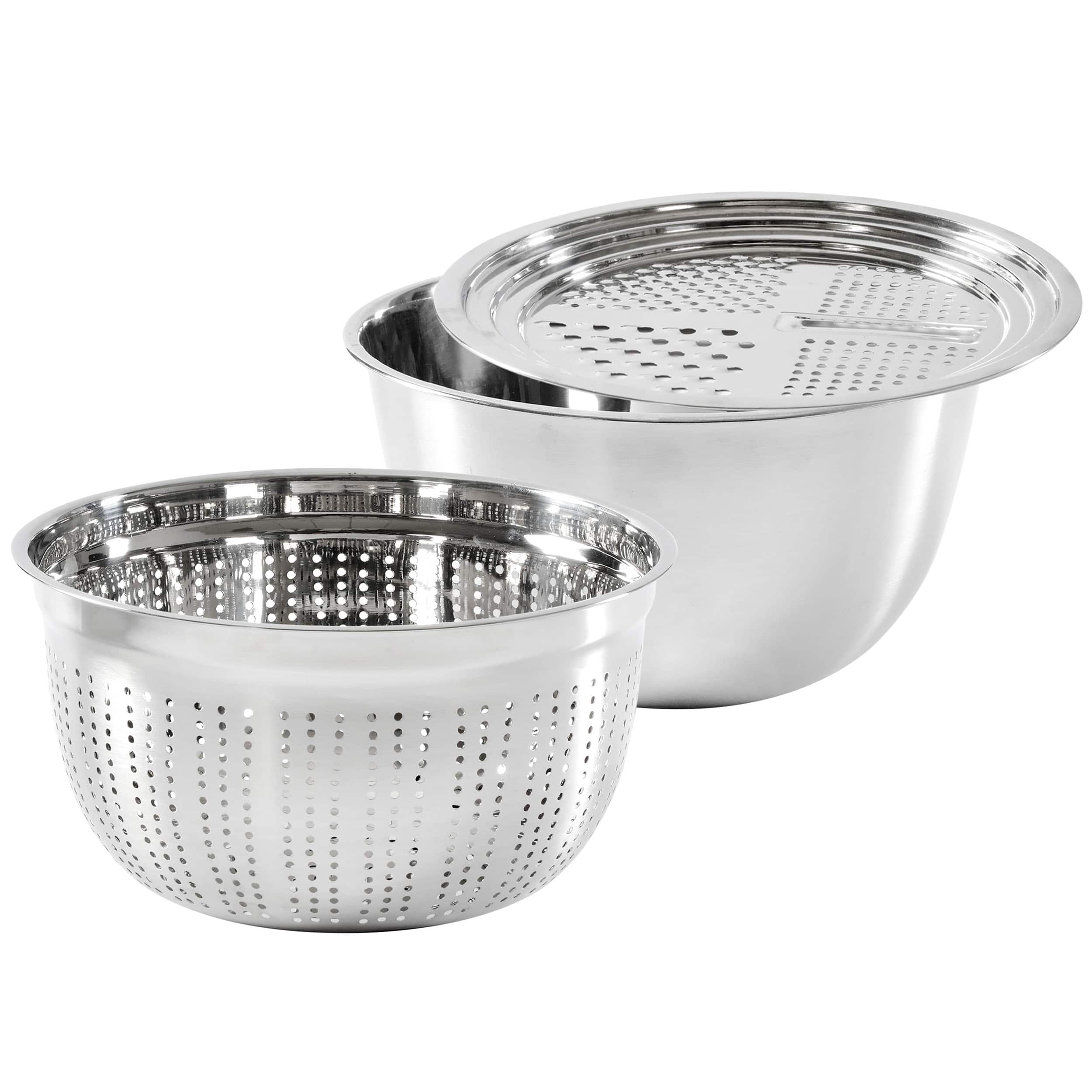 Front. Oster - Oster 3 Piece Stainless Steel Multifunction Prep Bowl Set - Silver.