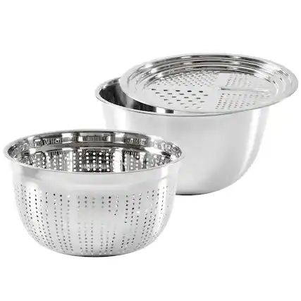 Front. Oster - Oster 3 Piece Stainless Steel Multifunction Prep Bowl Set - Silver.