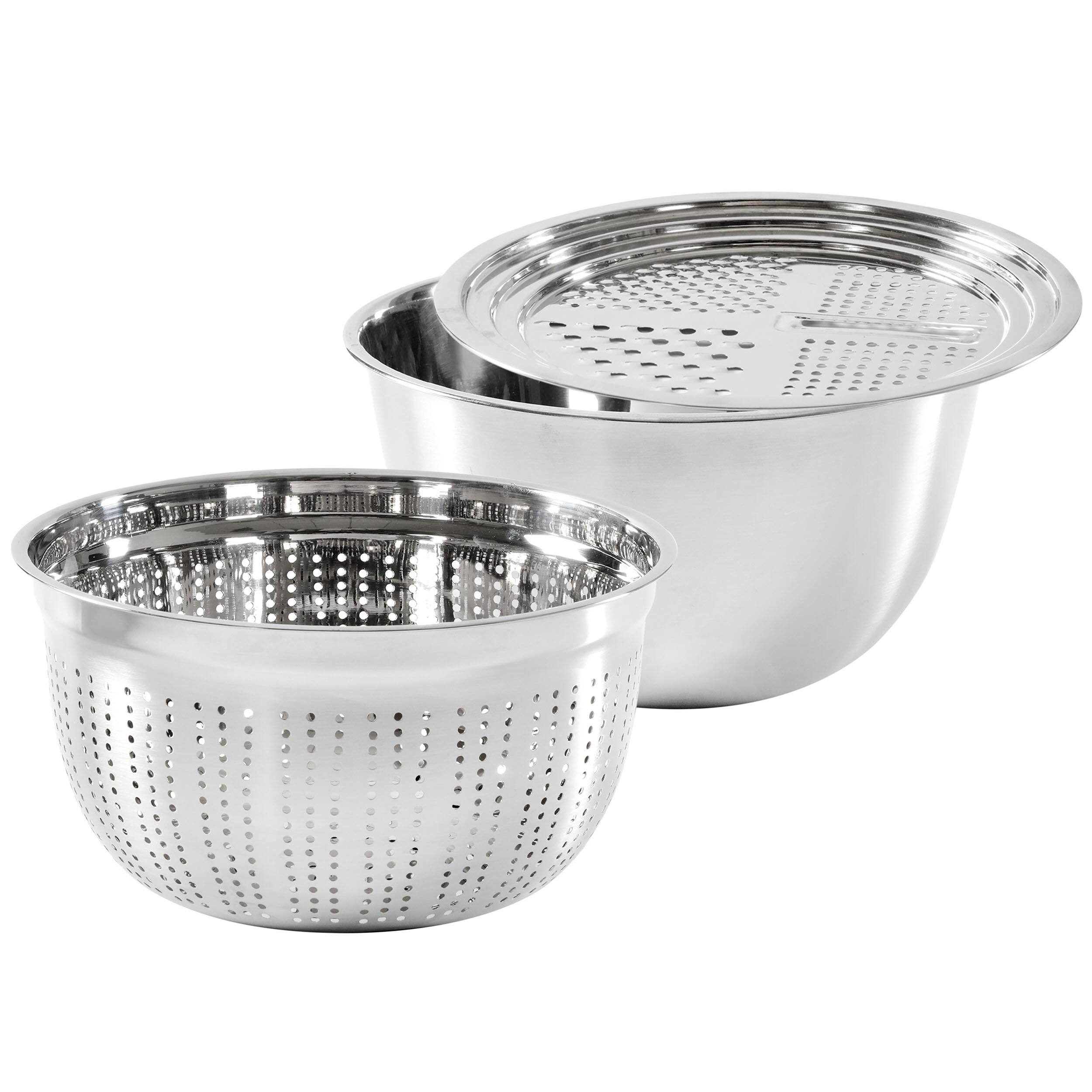 Front. Oster - Oster 3 Piece Stainless Steel Multifunction Prep Bowl Set - Silver.
