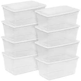 Sterilite - 90 Quart Storage Box Container with Clear Base & White Lid, (8 Pack)
