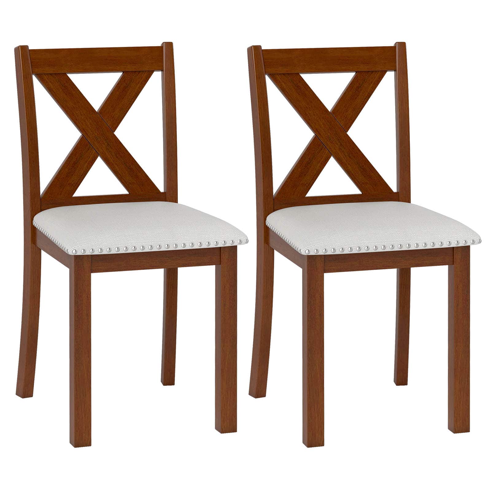 Gymax - Wooden Dining Chair Set of 2 w/Acacia Wood Legs Padded Seat Curved Back - Beige