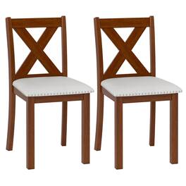Gymax - Wooden Dining Chair Set of 2 w/Acacia Wood Legs Padded Seat Curved Back - Beige