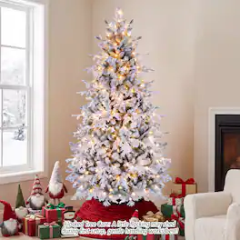 Costway - 7 ft Flocked Christmas Tree with 1254 Full Branch Tips, 350 LED Lights & Metal Stand - Green & White