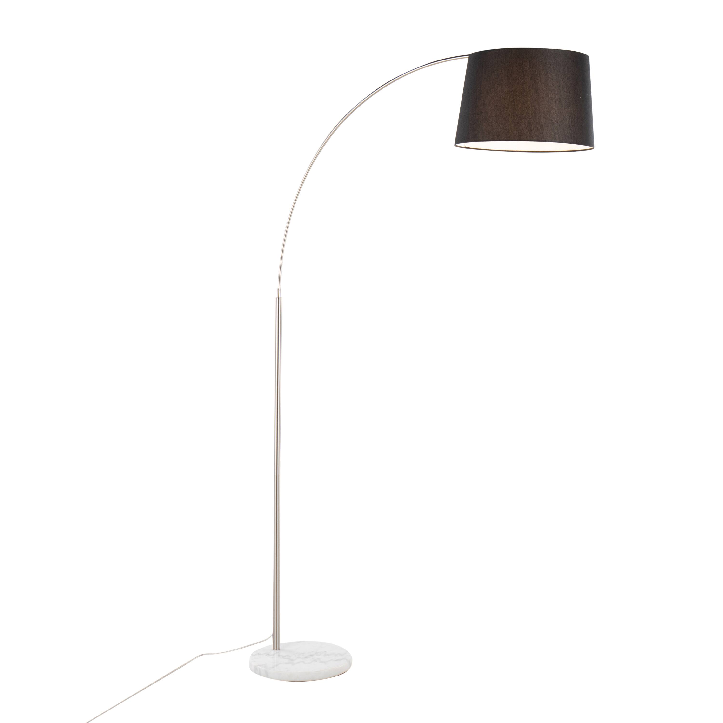Angle. Loheer - Loheer Contemporary Floor Lamp White Marble Base Nickel Finish Black Linen Shade Tall Standing Light - Nickel.