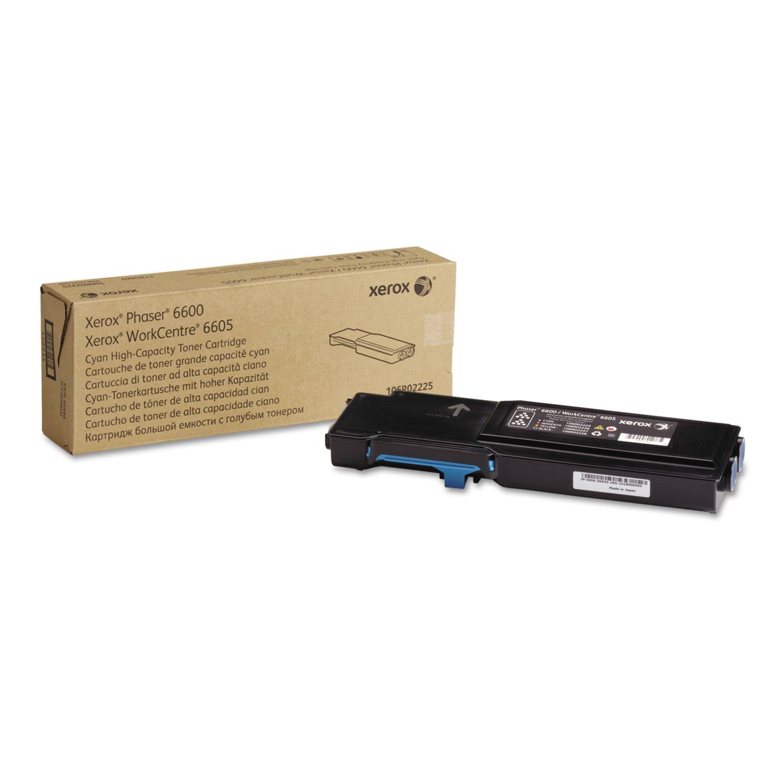 Xerox Phaser 6600  
Xerox WorkCentre 6605  
Cyan High-Capacity Toner Cartridge  

Cartouche de toner grande capacité cyan  
Cartuccia di toner ad alta capacità ciano  
Cyan-Tonerpatrone mit hoher Kapazität  
Cartucho de toner de alta capacidad ciano  
Cartucho de toner de alta capacidad ciano  
Картридж большой емкости с тонером синего цвета  

Xerox 106B02225