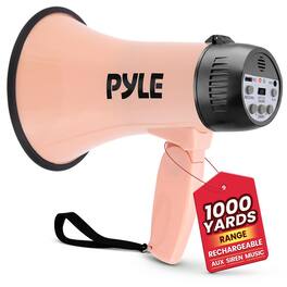 Pyle - 30W Rechargeable Megaphone with Voice Recorder, Siren, AUX Input & USB-C Charging - Light Pink