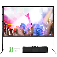 Front. VEVOR - Projector Screen with Stand, 100 inch 16:9 4K 1080 HD Outdoor Movie Screen with Stand, Wrinkle-Free Projection Screen - Black.
