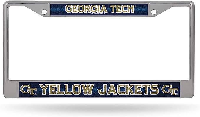 Georgia Tech Yellow Jackets Sparkly Glitter Bling Look Chrome License Plate Frame