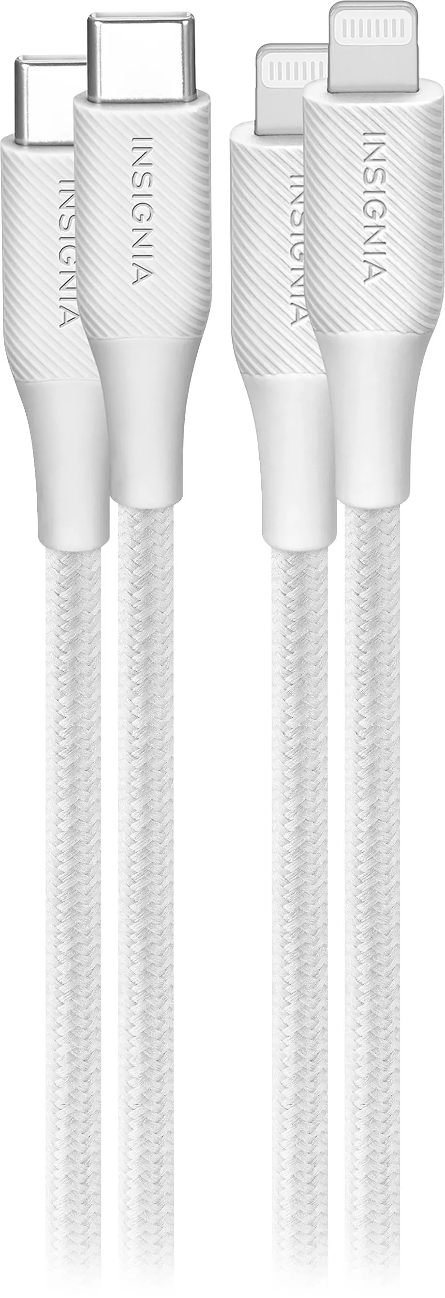 Insignia™ - 6' Lightning to USB-C Braided Charge-and-Sync Cable (2 Pack) - Moon Gray