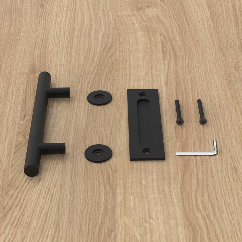 Alt View 4. Boyel Living - 12 in. Black Ladder Pull and Flush Sliding Barn Door Handle Set - Black.