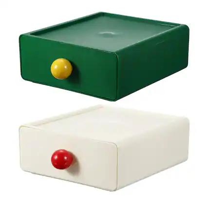 Front. Unique Bargains - 2pcs Stackable Storage Drawers for Desktop, Plastic Stackable Desk Organizer with Drawers, for Home Stationery Bathroom - White/Green.