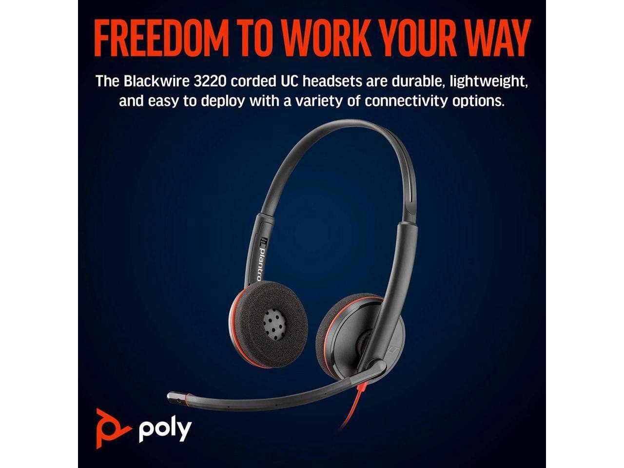 FREEDOM TO WORK YOUR WAY

The Blackwire 3220 corded UC headsets are durable, lightweight, and easy to deploy with a variety of connectivity options.

plantro poly