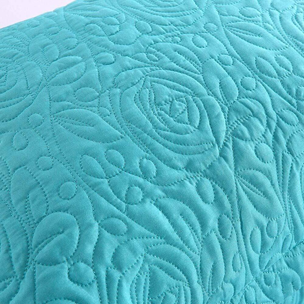 Back. MarCielo - 2-Pack Embroidered Solid Color Pillow Shams Polyester - Teal.