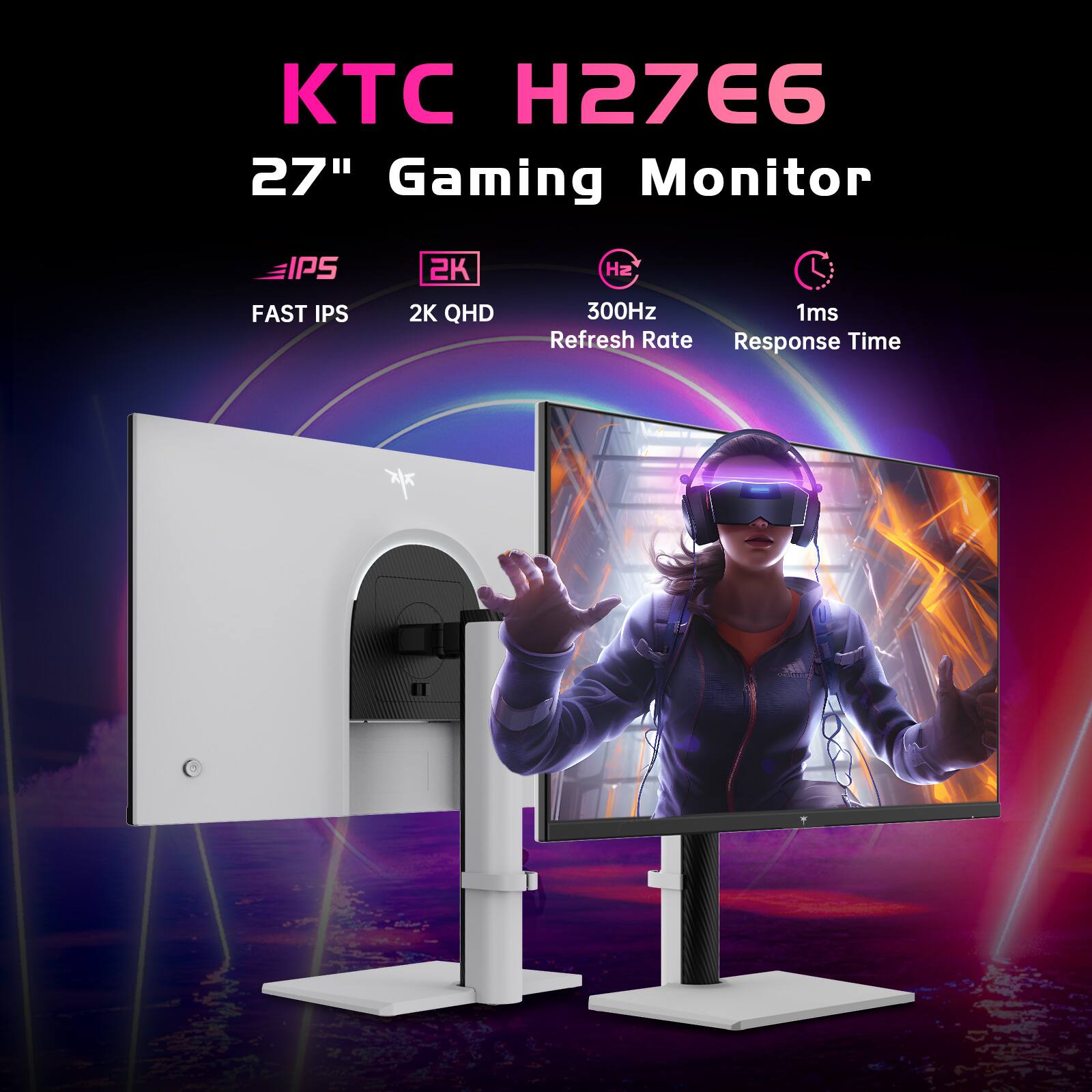 KTC H27E6 27” Gaming Monitor, 2K QHD & HDR 400, 300Hz, IPS