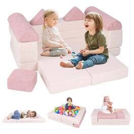 Costway - Kids Modular Play Couch Play Set with Suede Fabric Cover High-Density Foam - Pink