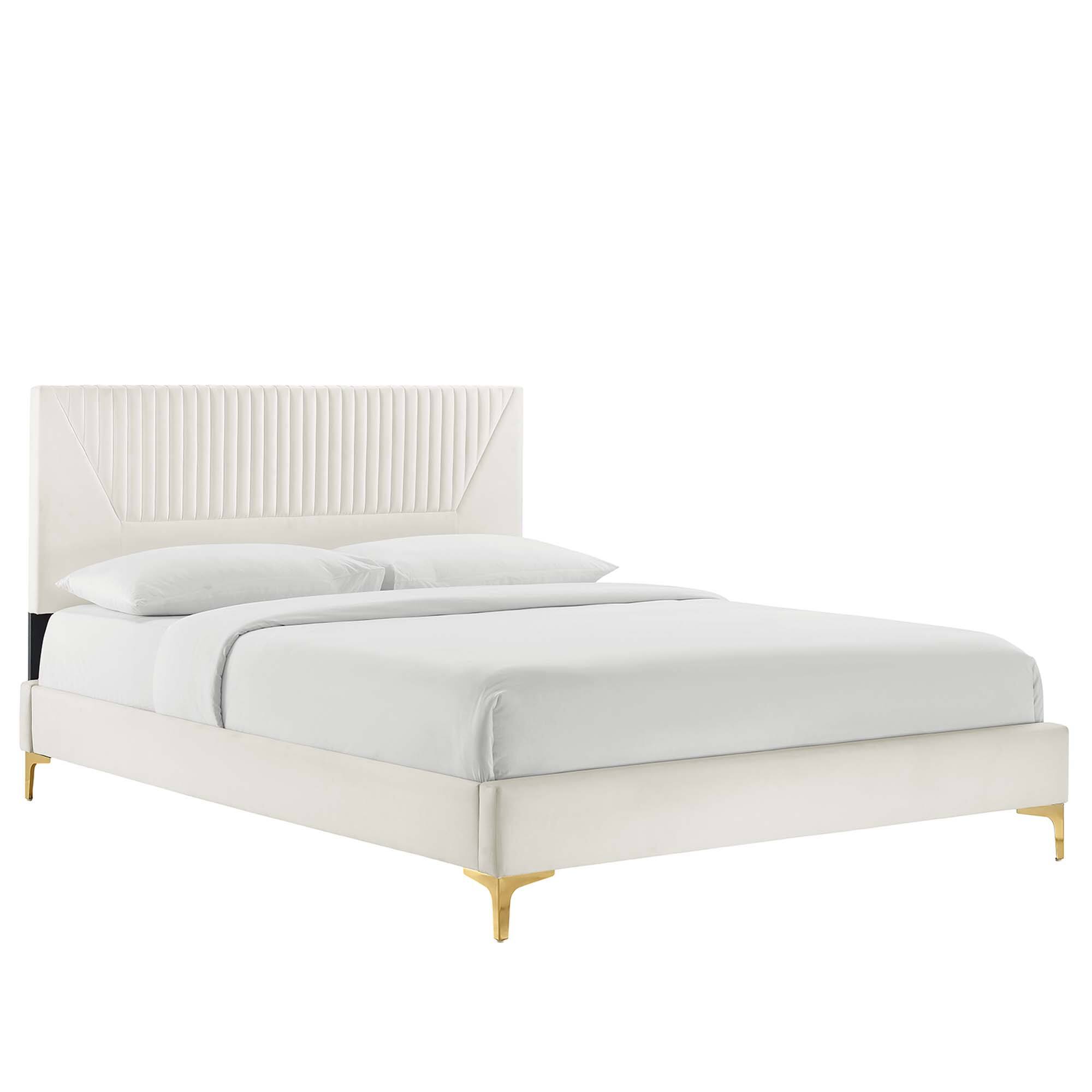 Angle. Modway - Keynote Upholstered Fabric Curved Full Platform Bed - White.