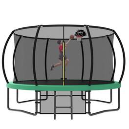 Loheer - 12FT Kids Trampoline with Safety Enclosure Net & Ladder, Heavy Duty Outdoor Backyard Trampoline, 1320LBS Capacity - Green