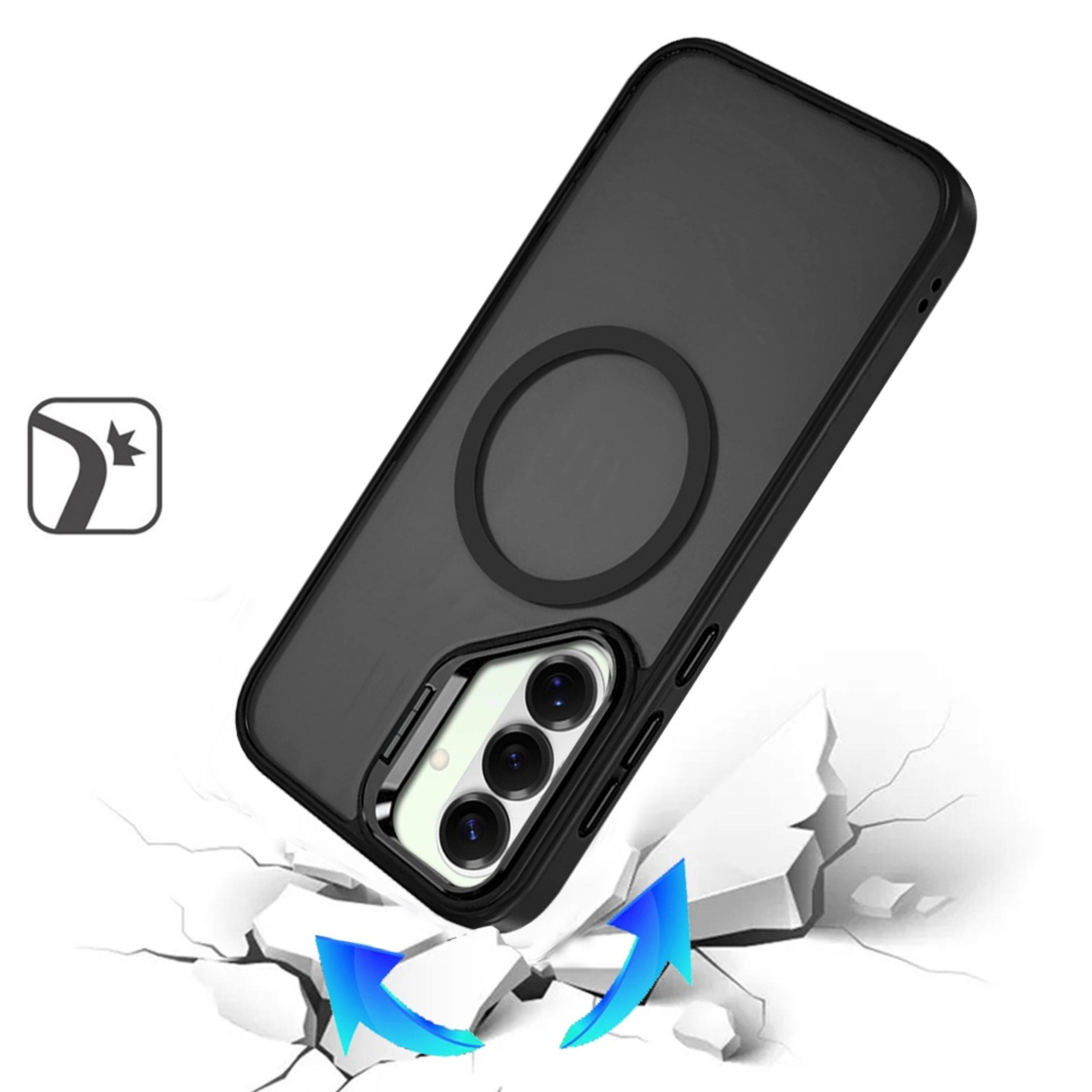 Left. Kitcheniva - Magnetic Circle Camera Lens Stand Phone Case With Tempered Glass For Samsung Galaxy S26+ Plus Black - Black.