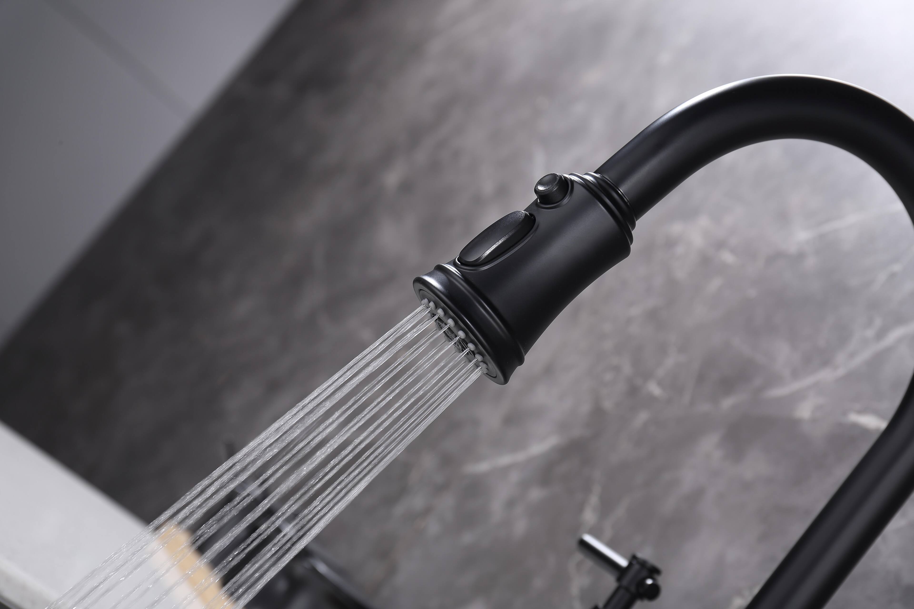 Alt View 1. Siljoy - Bridge Kitchen Faucet with Pull-Down Sprayhead in Spot - Matte Black.