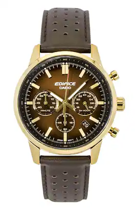 Casio - Edifice Analog Chronograph Leather Strap Dial Quartz EFR-575CL-5A 100M Men's Watch - Brown