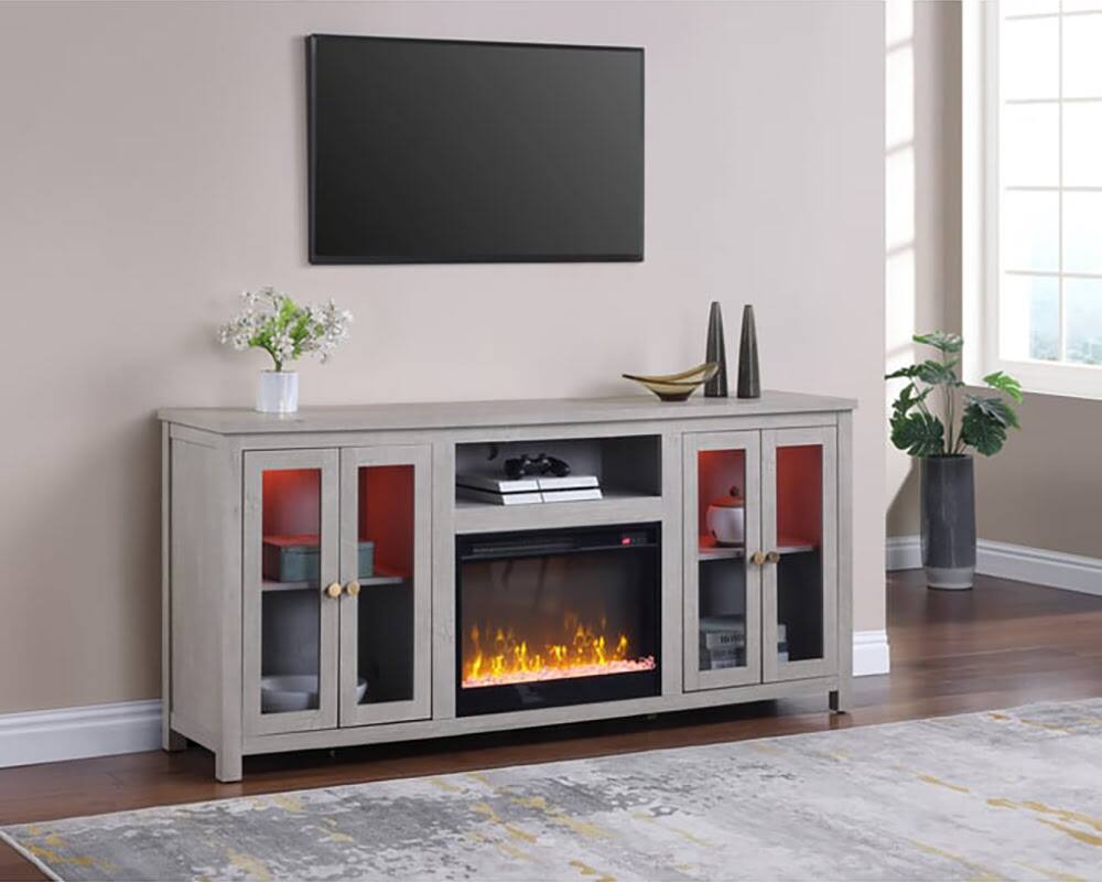 Angle. Lilola Home - Ellington 70" TV Stand with Fireplace - White Walnut - White Walnut.
