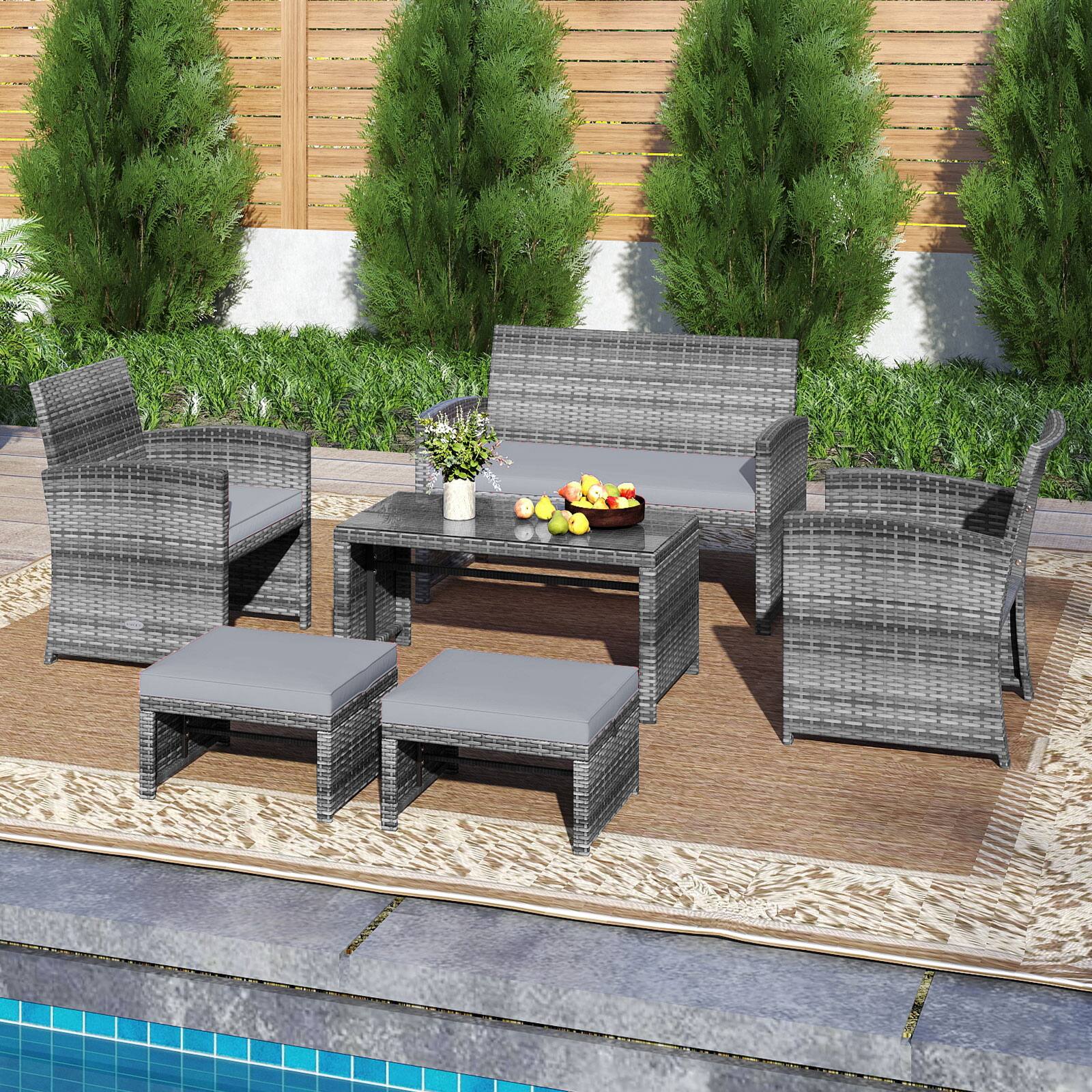 Alt View 4. Costway - Costway 6PCS Patio Furniture Set Outdoor Sectional Conversation PE Rattan Sofa Set - Mix Brown,Gray.