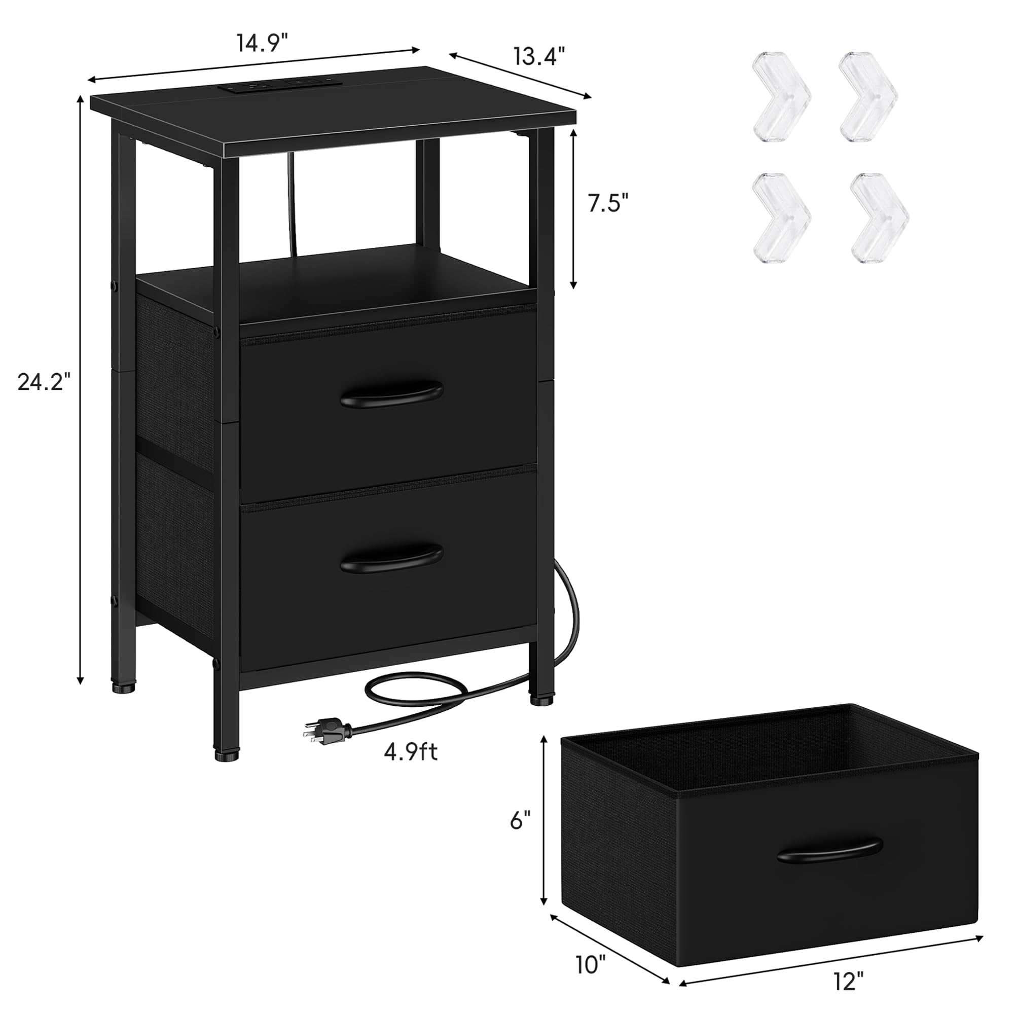 14.9"  
13.4"  
7.5"  
24.2"  
4.9ft  
6"  
10"  
12"