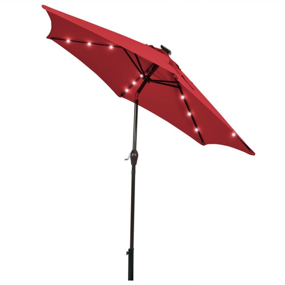 Angle. Kadyn - 9 Feet Solar LED Lighted Patio Market Umbrella Tilt Adjustment Crank Lift-Dark Red, Patio Offset Umbrella.