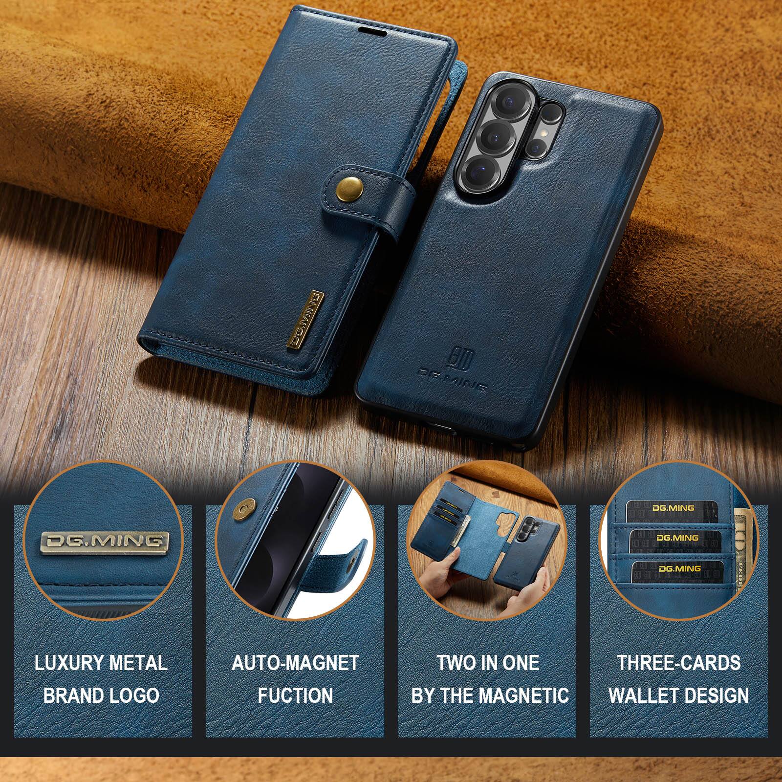 DG.MING  
LUXURY METAL BRAND LOGO  
AUTO-MAGNET FUNCTION  
TWO IN ONE  
THREE-CARDS BY THE MAGNETIC WALLET DESIGN