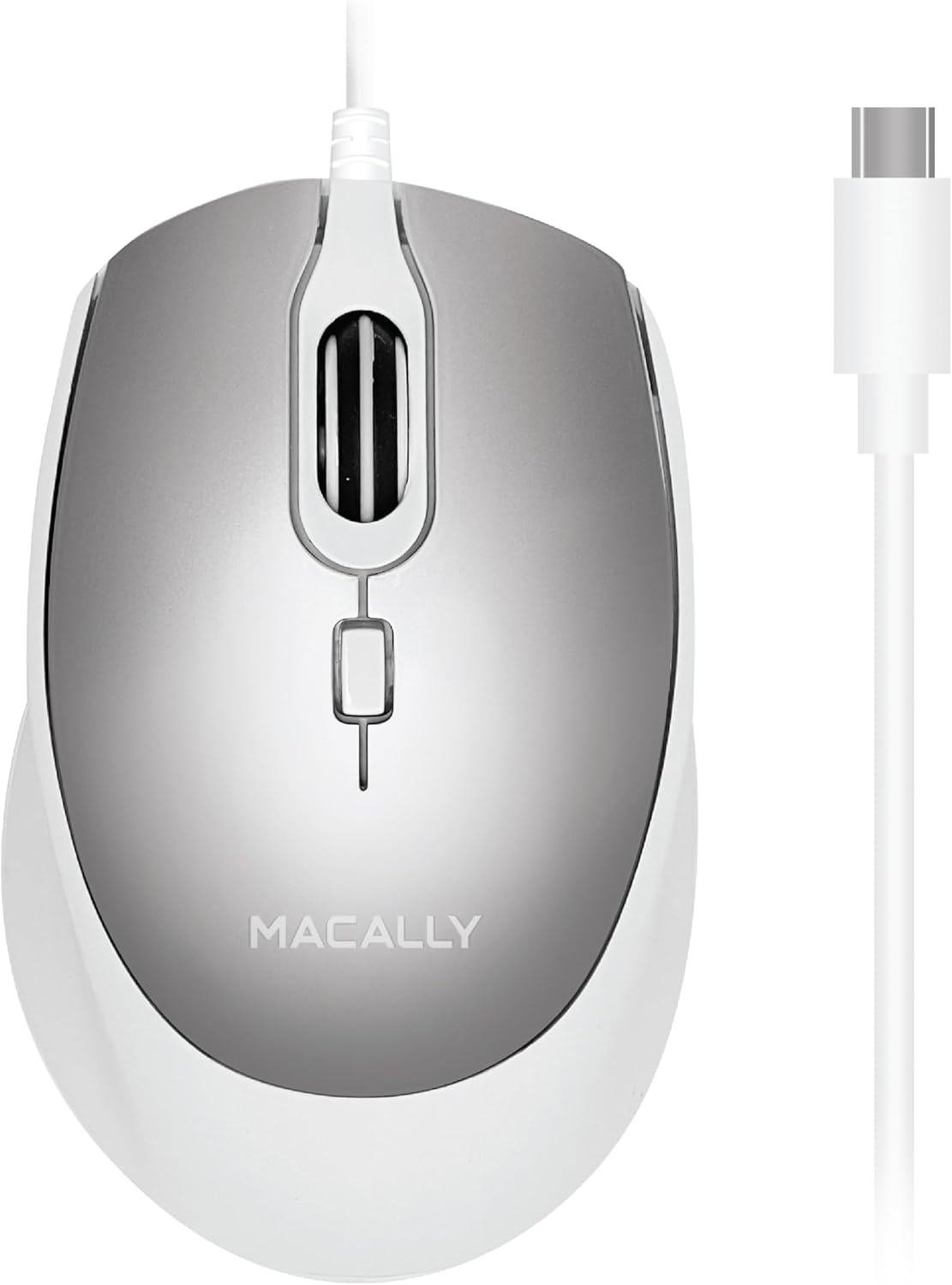 Front. Macally - Macally USB C Mouse for Mac - Sculpted for Comfort - Wired Type C for MacBook Pro Air|iPad|PC|iOS|Android - Silver - Silver.