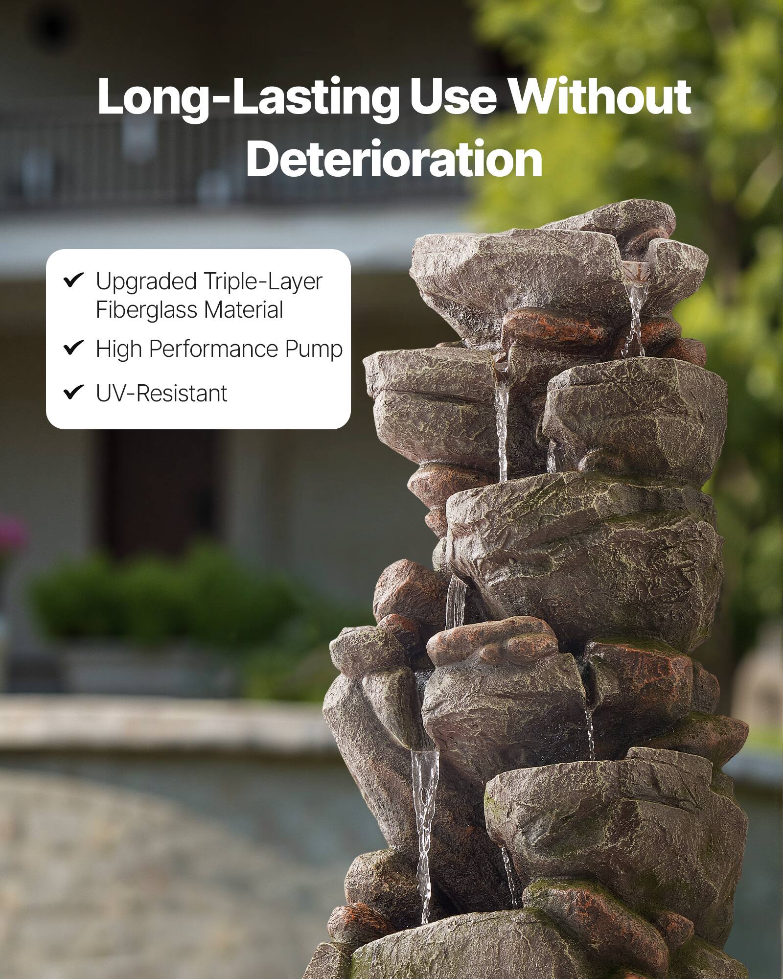 Long-Lasting Use Without Deterioration

- Upgraded Triple-Layer Fiberglass Material
- High Performance Pump
- UV-Resistant