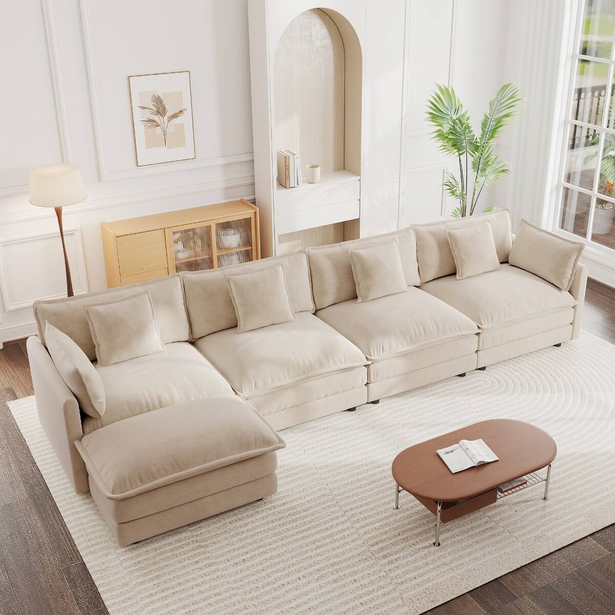 Front. Ropilly - Ropilly Modular Sectional Sofa, U Shaped Couch with Ottoman, Light Coffee Chenille - Light Coffee.