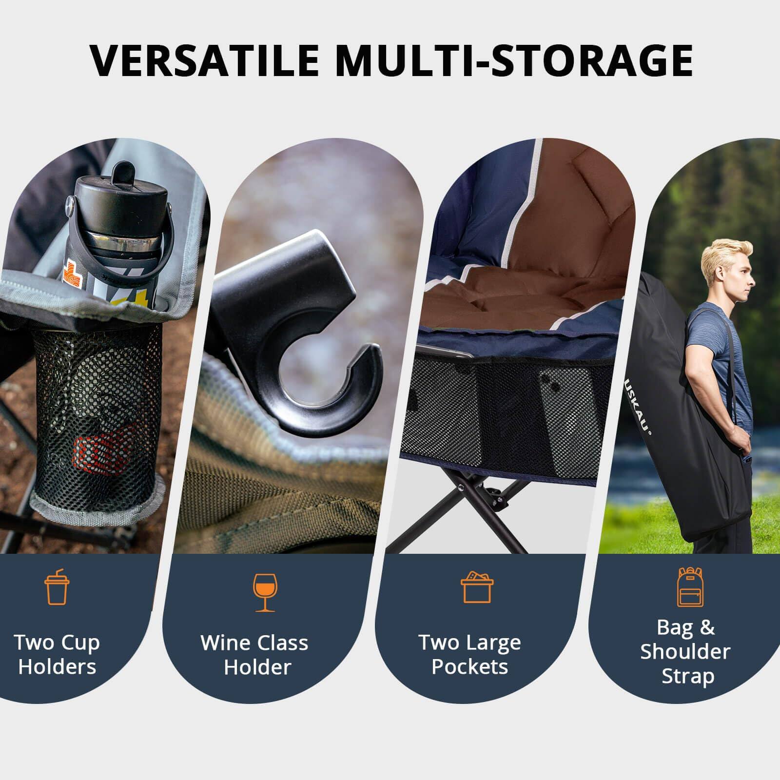 VERSATILE MULTI-STORAGE

- Two Cup Holders
- Wine Class Holder
- Two Large Pockets
- Bag & Shoulder Strap