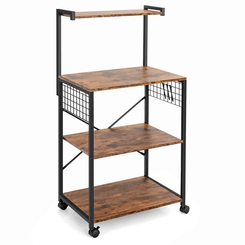 Kadyn - 4-Tier Kitchen Baker’s Rack on Wheels, Storage Rack Microwave Oven Stand for Spices, Pots, and Pans - Brown