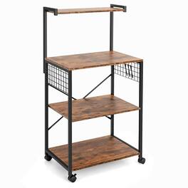 Kadyn - 4-Tier Kitchen Baker’s Rack on Wheels, Storage Rack Microwave Oven Stand for Spices, Pots, and Pans - Brown