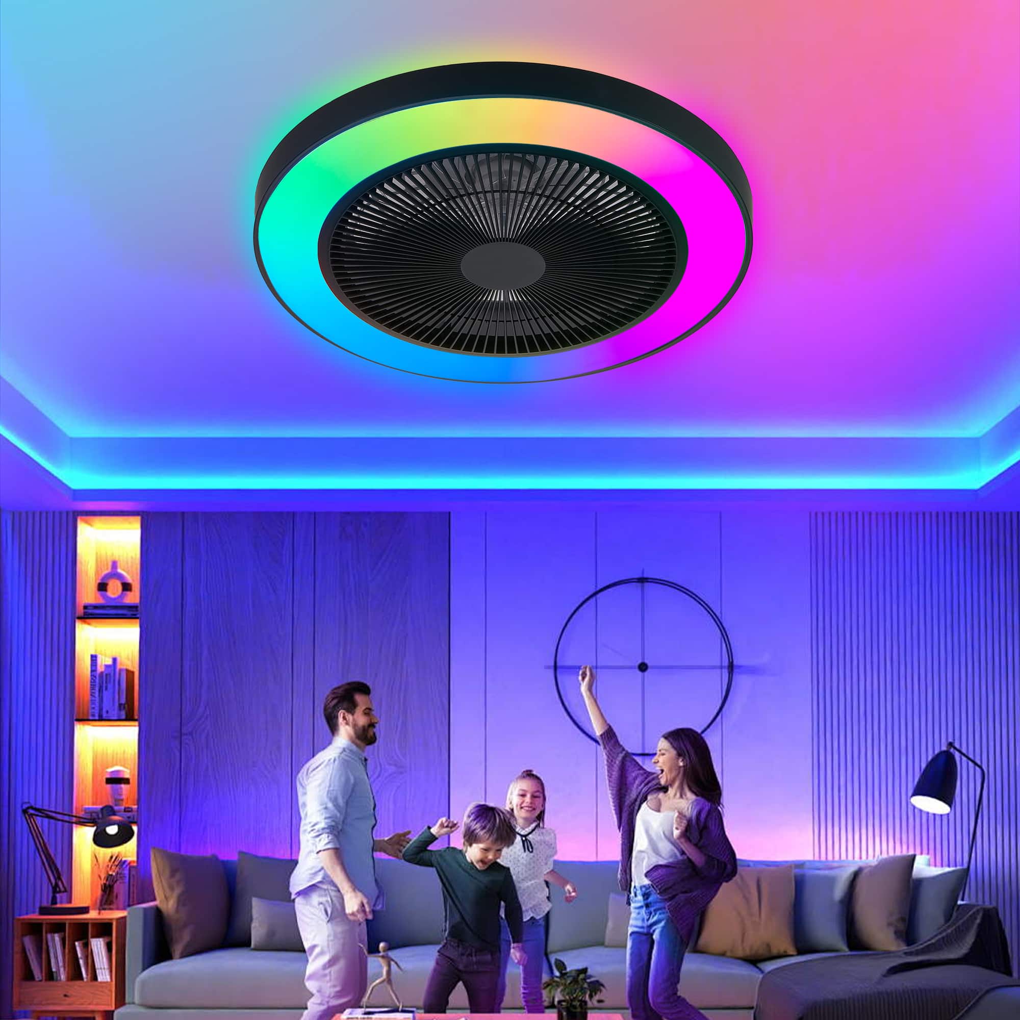 TinyHomie - 19 inch Black Ceiling Fan Light with LED RGB Dimmable Color Changing