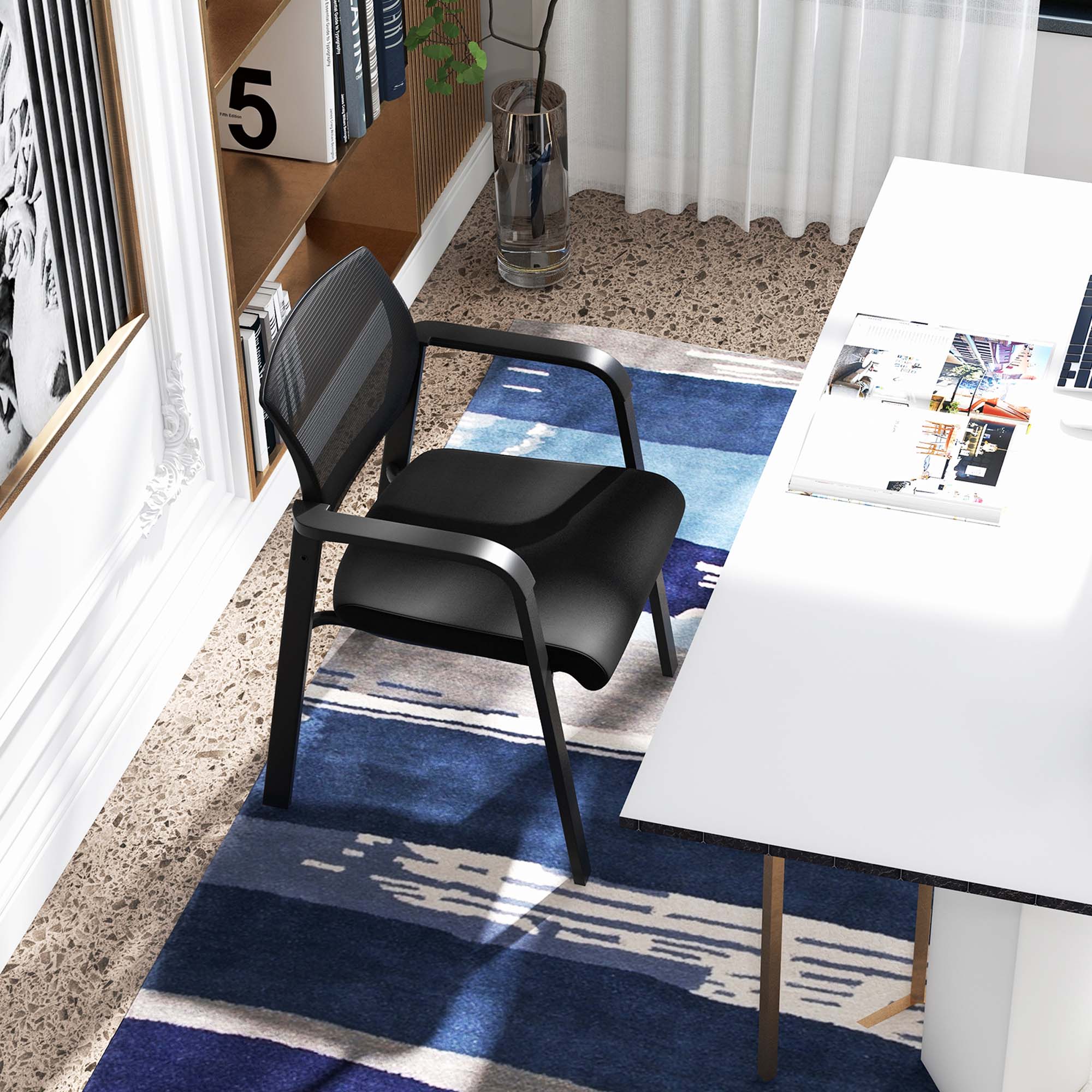 Angle. Costway - Conference Mesh Stackable Office Guest Chair with Wheels  (Set of 2) - Black.