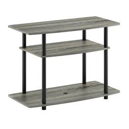 FurniFact - Wooden TV stand with French Oak Grey and Black finish, 3-Tier, No Tools Assembly - Gray Black