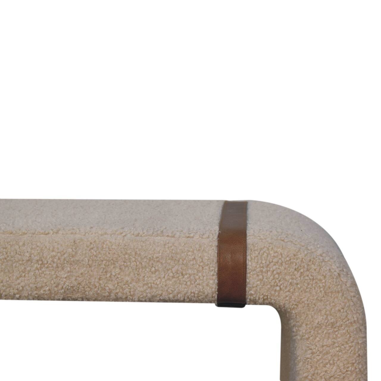 Alt View 5. Artisan Furniture - Artisan Furniture Solid Wood Boucle Leather Strap Bench - Cream.