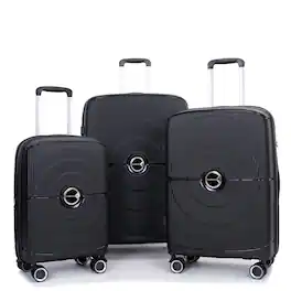 BreeBe - Expandable Hardshell Suitcase Set with Double Spinner Wheels and TSA Lock, Polypropylene, 3-Piece - Black