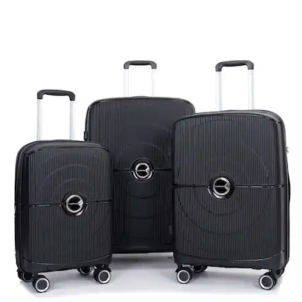 Front. BreeBe - Expandable Hardshell Suitcase Set with Double Spinner Wheels and TSA Lock, Polypropylene, 3-Piece - Black.