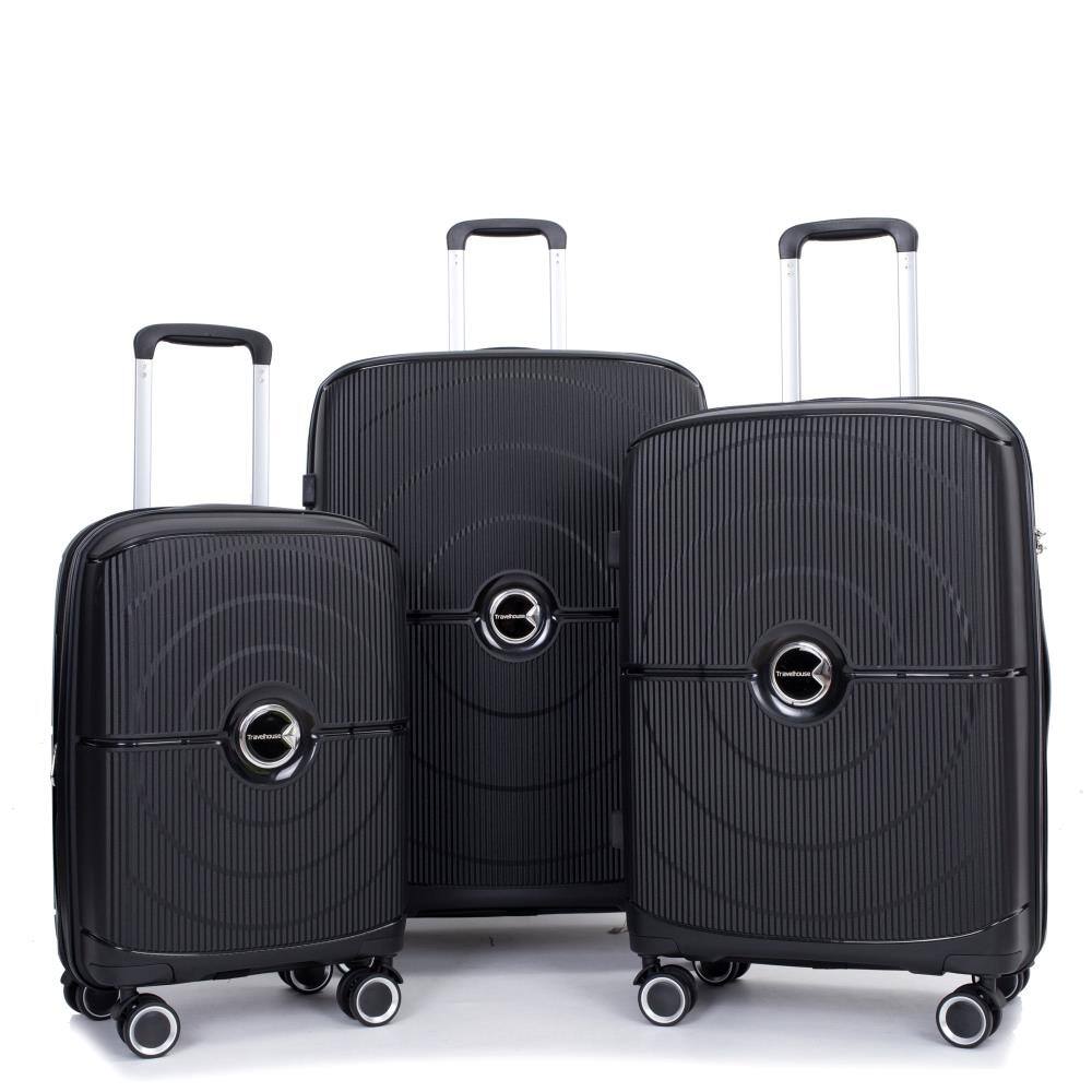 Front. BreeBe - Expandable Hardshell Suitcase Set with Double Spinner Wheels and TSA Lock, Polypropylene, 3-Piece - Black.