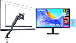 Samsung - ViewFinity S80UD 32" 4K UHD Monitor, Anti-Glare, (LS32D802UANXGO) w/DKZ Hub & Ergoflexy Single Mount Arm - Black