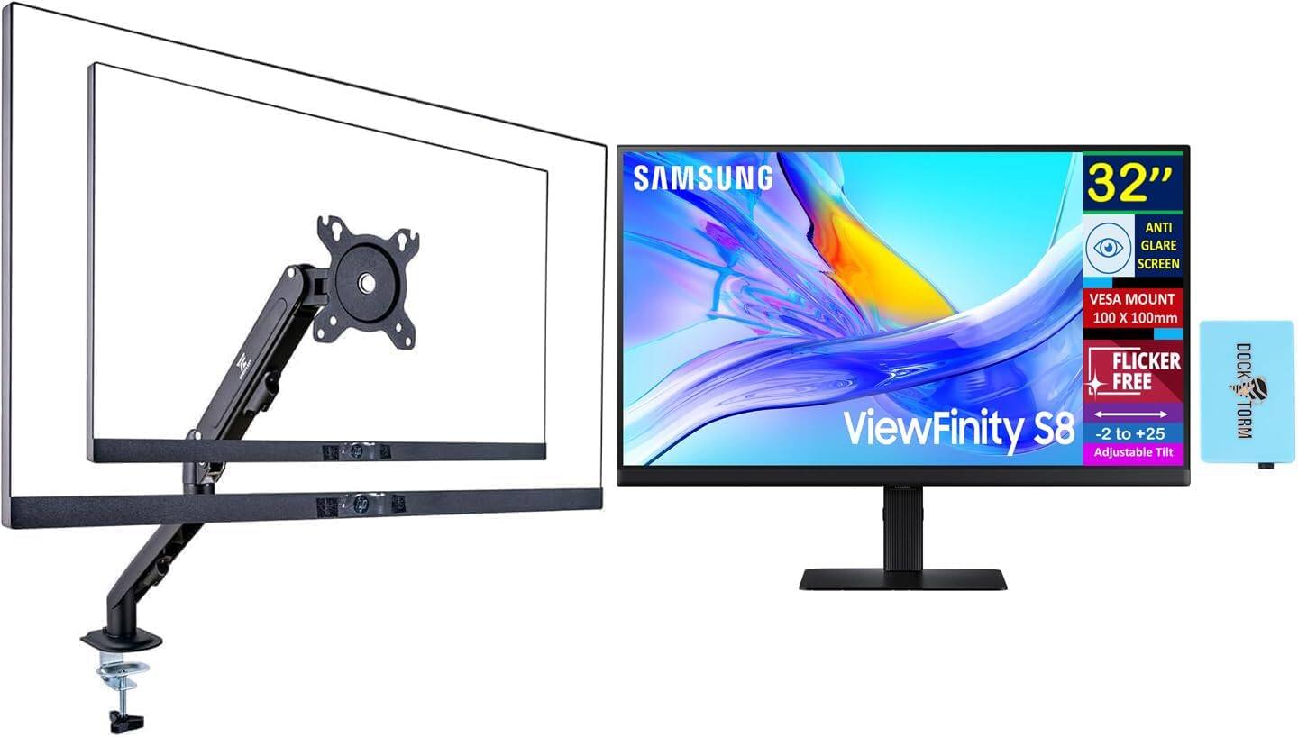 SAMSUNG 32" ANTI GLARE SCREEN  
VESA MOUNT 100 X 100mm  
FLICKER FREE  
ViewFinity S8  
-2 to +25 Adjustable Tilt  
DOCK TORM
