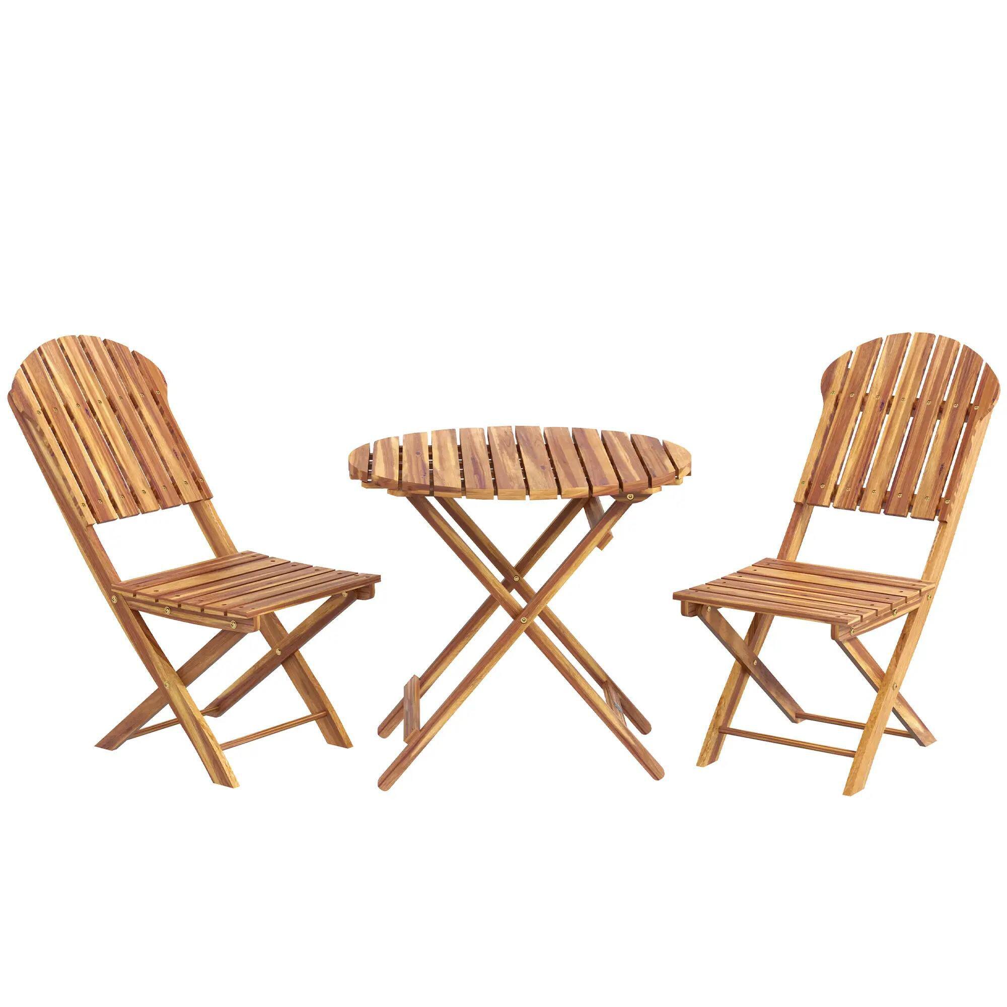 Angle. Resenkos - Resenkos Foldable Outdoor Bistro Set, Two Chairs And A Coffee Table, Acacia Wood, Natural Wood Finish - Natural Wood.