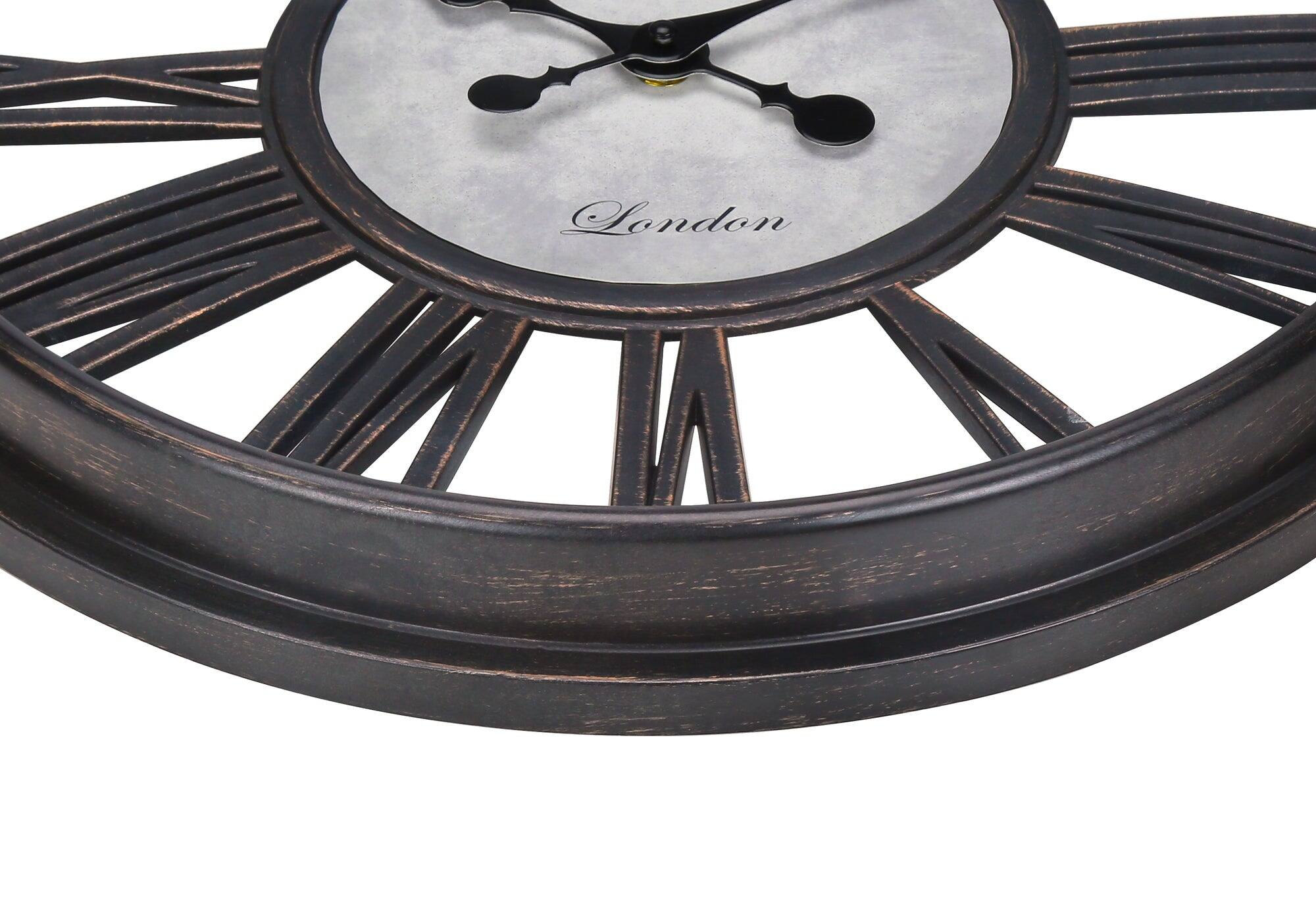 Left. BreeBe - Clocks, 18' Round, Wall Clock, Antique Black, Transitional - Black.