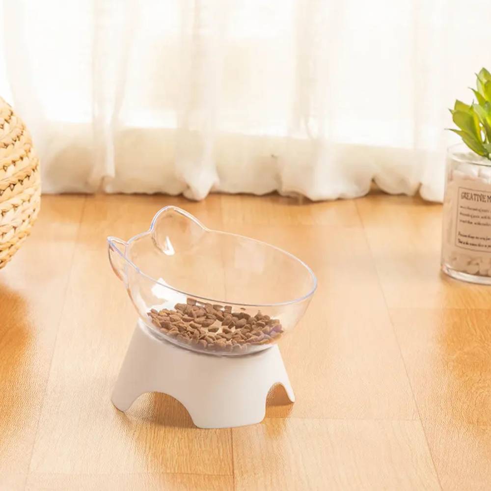 Alt View 2. Ficcuss Pets - Raised Stand Transparent Pet Feeding Bowl - Transparent, White.